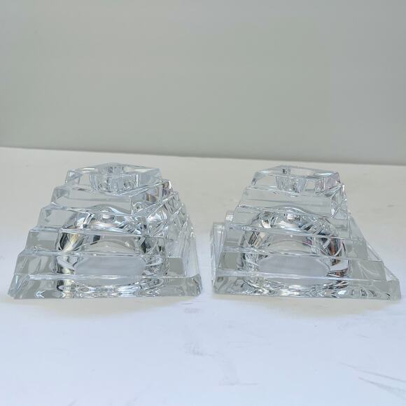 Two Vintage JG Durand Crystal Twisted Pyramid Candle Holders - Picture 2 of 12